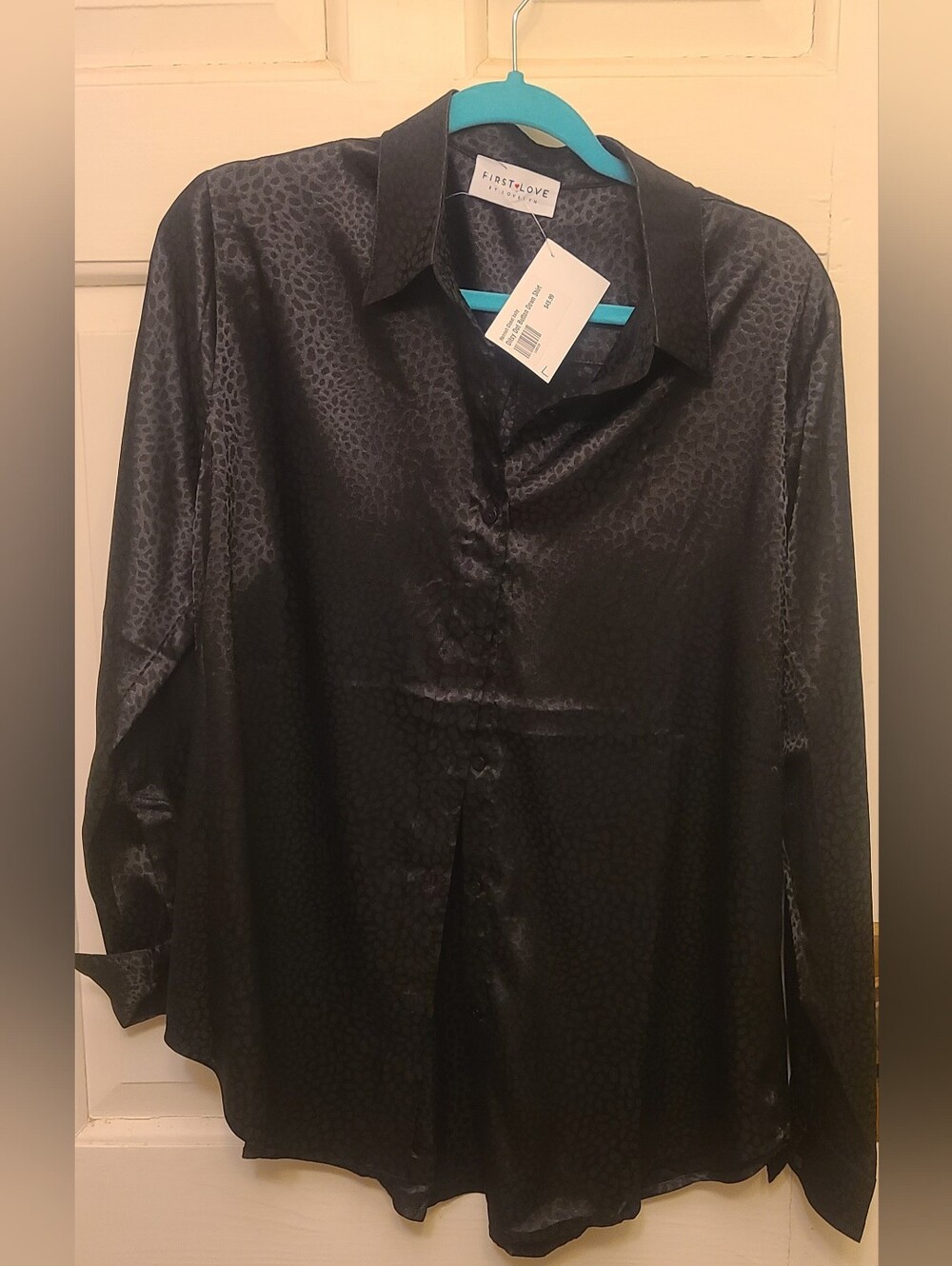Boutique Satin Leopard-Print Button-Up Shirt - Blush |Black